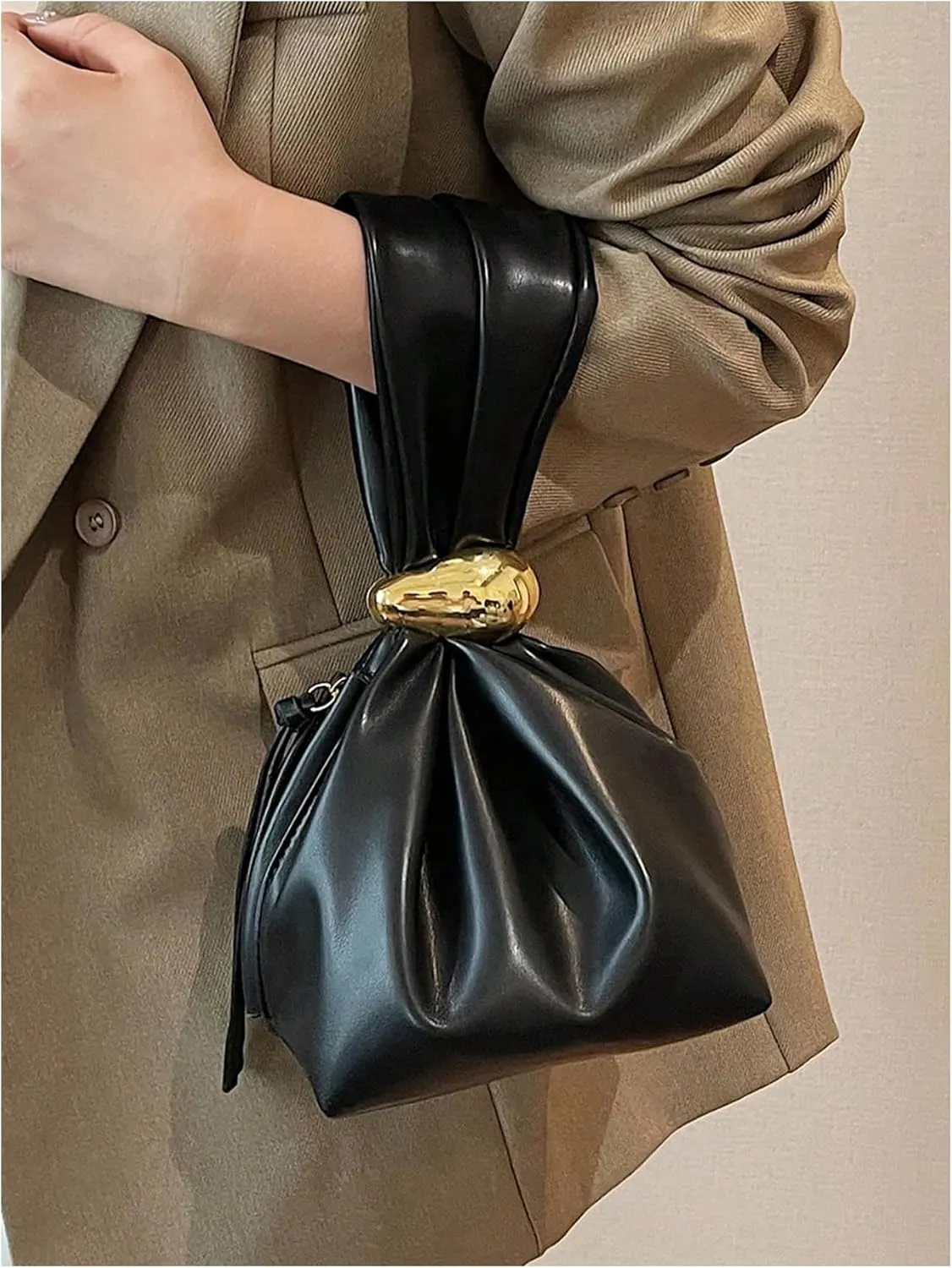 SHENHE Women's Faux Leather Knot Clutch Purse Top Handle Metal Wristlet Pouch Handbag