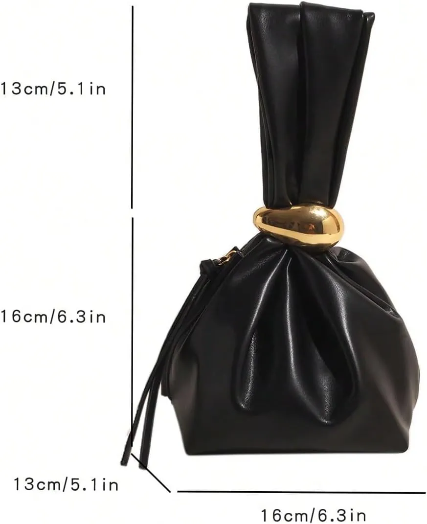 SHENHE Women's Faux Leather Knot Clutch Purse Top Handle Metal Wristlet Pouch Handbag