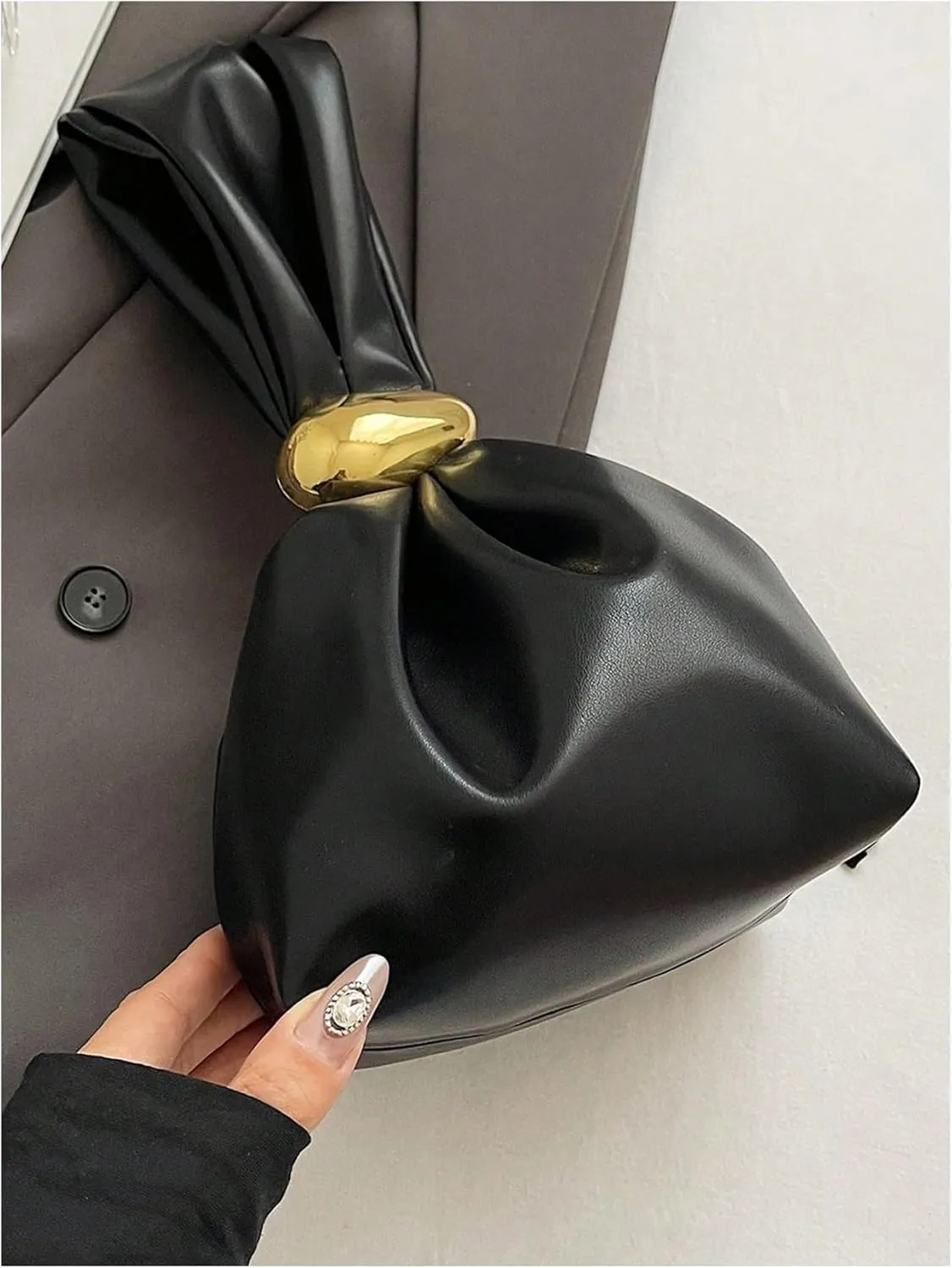 SHENHE Women's Faux Leather Knot Clutch Purse Top Handle Metal Wristlet Pouch Handbag