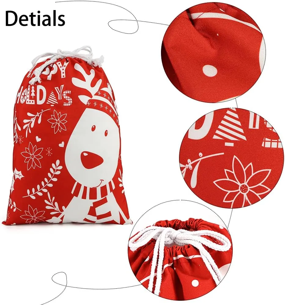 Shindel 2PCS Christmas Santa Sack, Christmas Canvas Gift Bag with Drawstring Santa Sack Canvas Bag, 20x15.9 inches