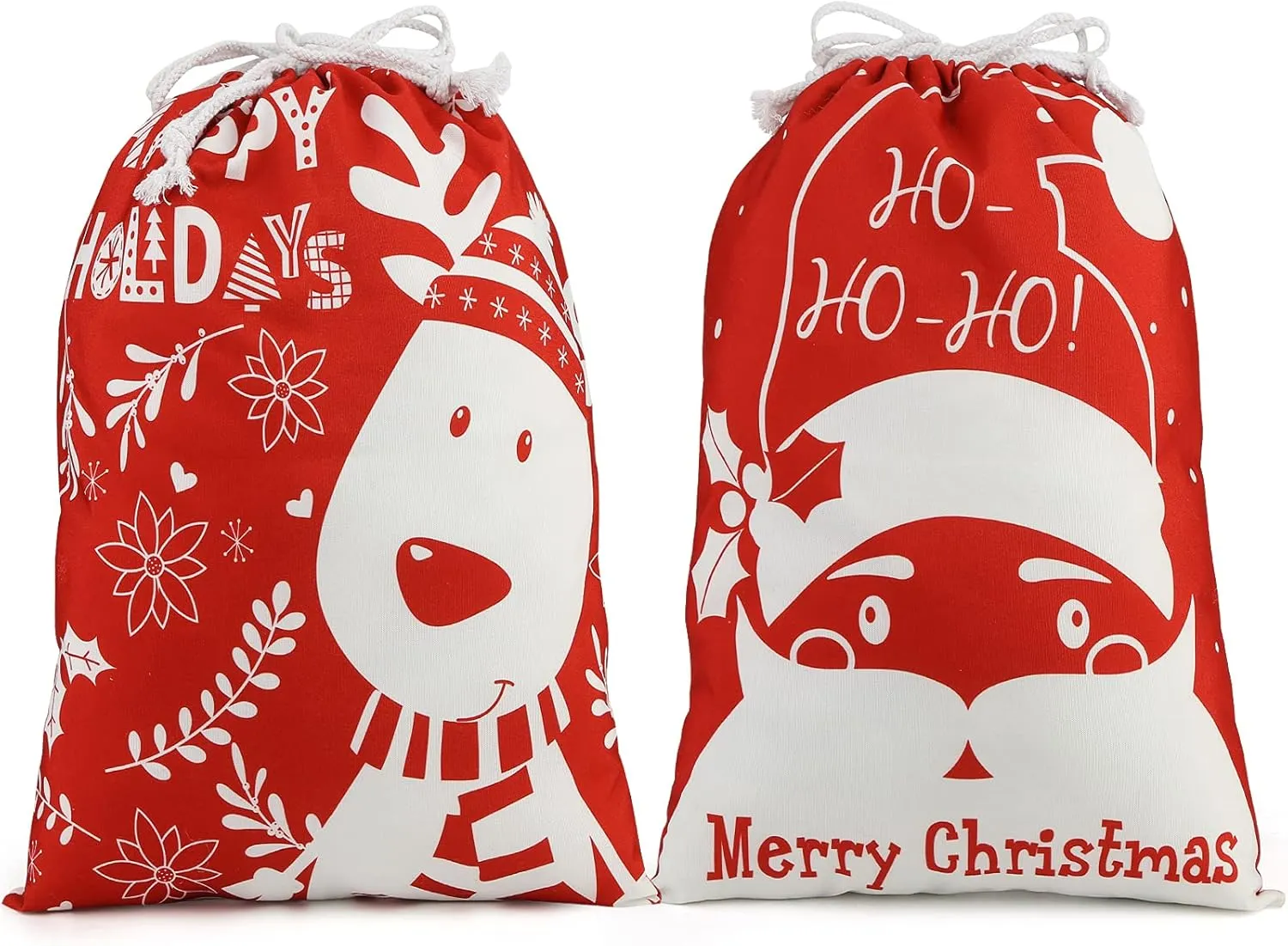 Shindel 2PCS Christmas Santa Sack, Christmas Canvas Gift Bag with Drawstring Santa Sack Canvas Bag, 20x15.9 inches