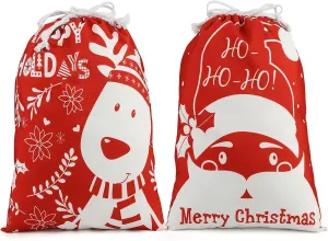 Shindel 2PCS Christmas Santa Sack, Christmas Canvas Gift Bag with Drawstring Santa Sack Canvas Bag, 20x15.9 inches