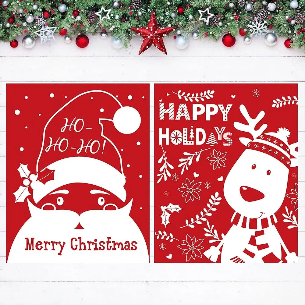 Shindel 2PCS Christmas Santa Sack, Christmas Canvas Gift Bag with Drawstring Santa Sack Canvas Bag, 20x15.9 inches