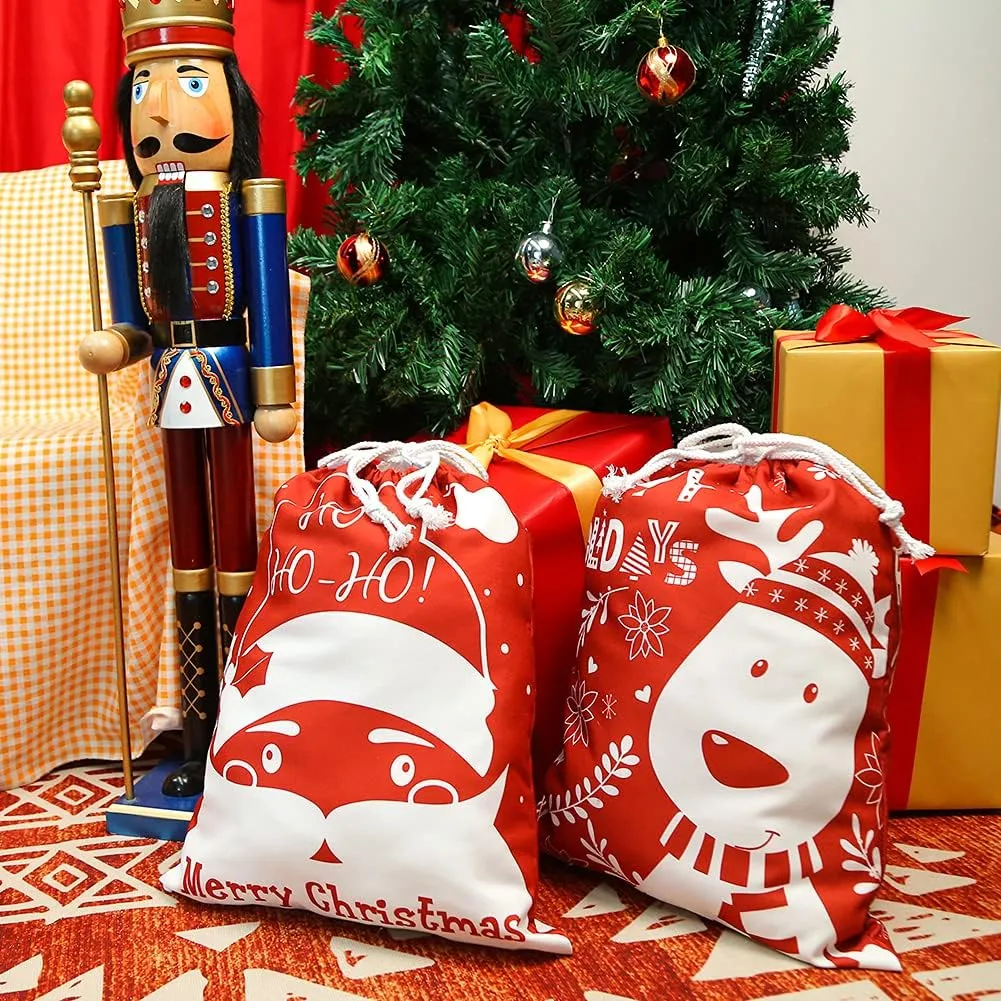 Shindel 2PCS Christmas Santa Sack, Christmas Canvas Gift Bag with Drawstring Santa Sack Canvas Bag, 20x15.9 inches