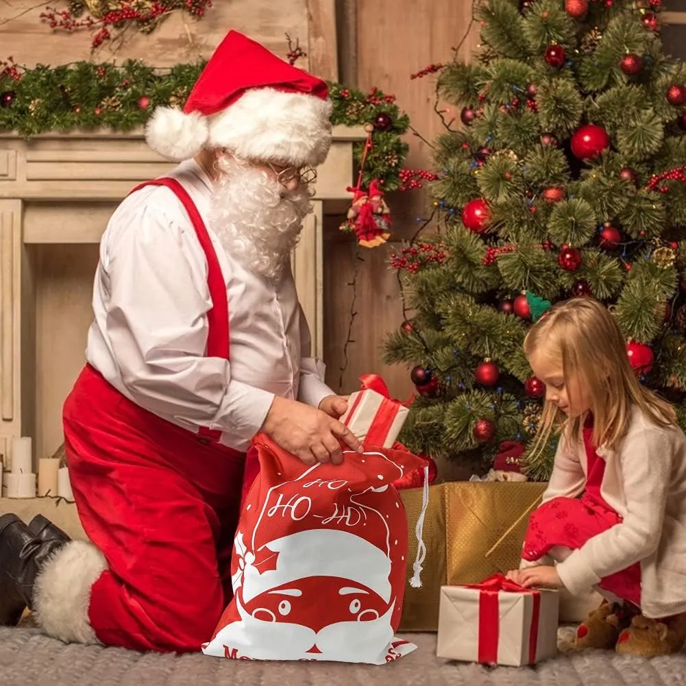 Shindel 2PCS Christmas Santa Sack, Christmas Canvas Gift Bag with Drawstring Santa Sack Canvas Bag, 20x15.9 inches