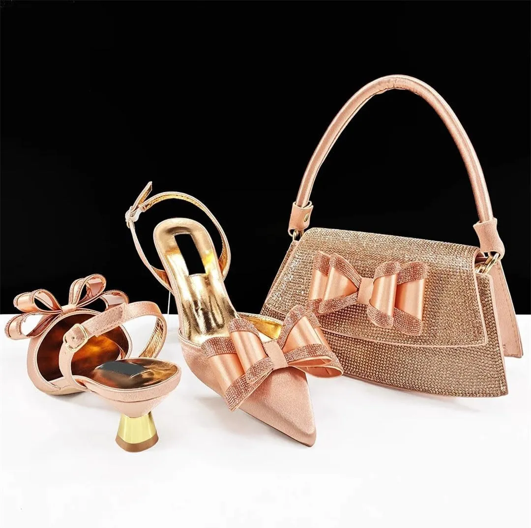 Shiny Glossy Stiletto Pumps and Dual Compartment Evening Bag Set for Nigerian Bridal Showers Receptions