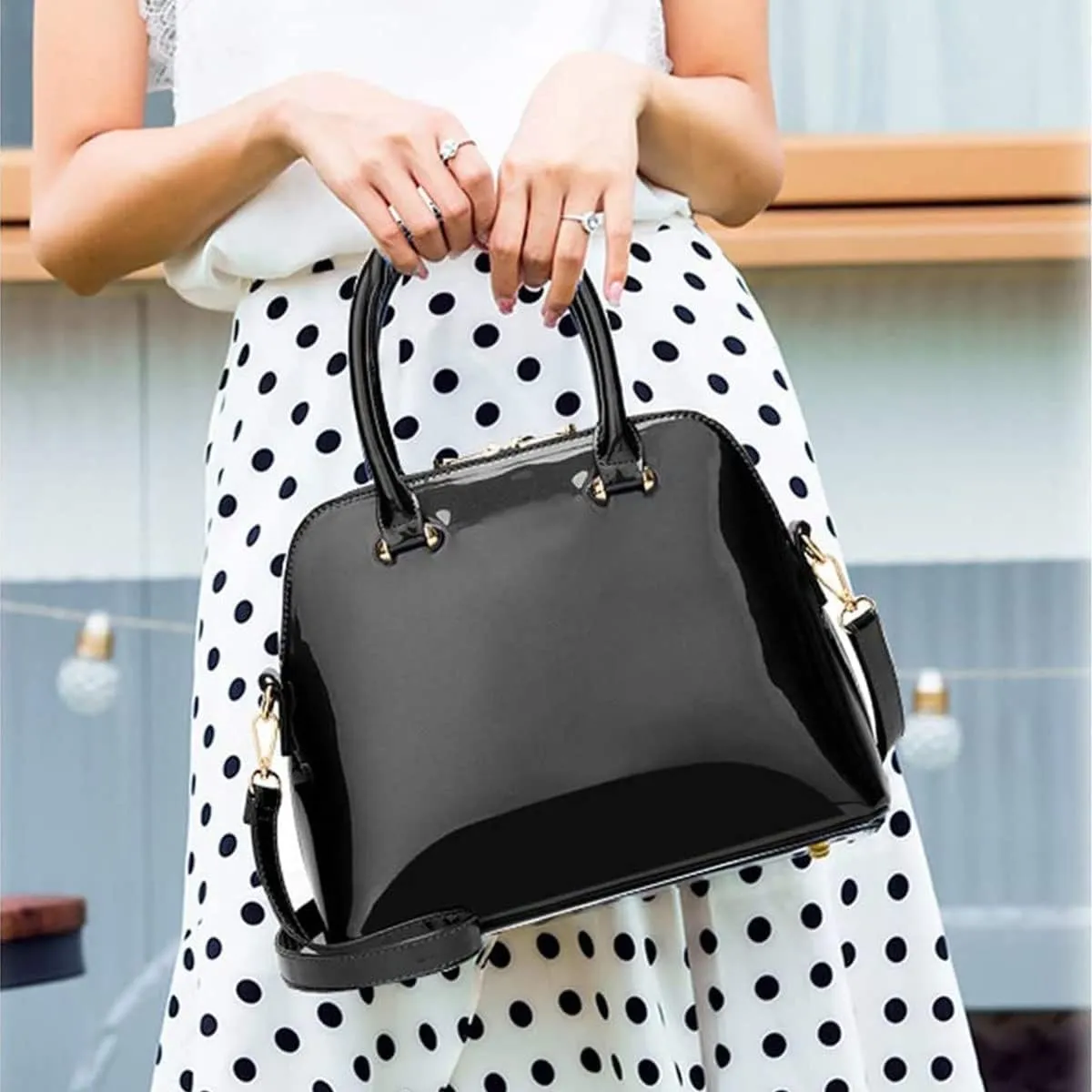 Shiny Patent Leather Handbags and Purses for Women Glossy Shell Shoulder Bag Top Handle Totes Evening Party Satchel