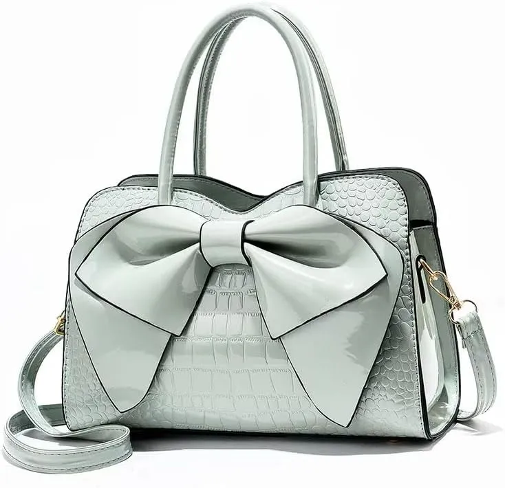 Shiny Women Handbag Patent Leather Bowknot Purse Charm Glossy Top-Handle Satchel Tote Fashion Shoulder Bag for women (Green)