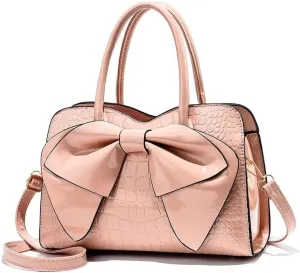 Shiny Women Handbag Patent Leather Bowknot Purse Charm Glossy Top-Handle Satchel Tote Fashion Shoulder Bag for women (Pink)
