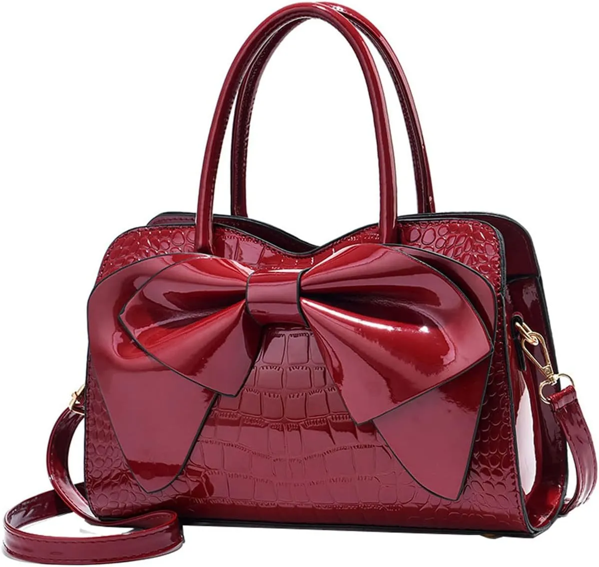 Shiny Women Handbag Patent Leather Bowknot Purse Charm Glossy Top-Handle Satchel Tote Fashion Shoulder Bag