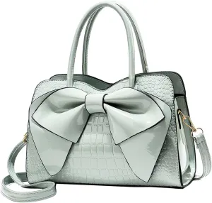 Shiny Women Handbag Patent Leather Bowknot Purse Charm Glossy Top-Handle Satchel Tote Fashion Shoulder Bag