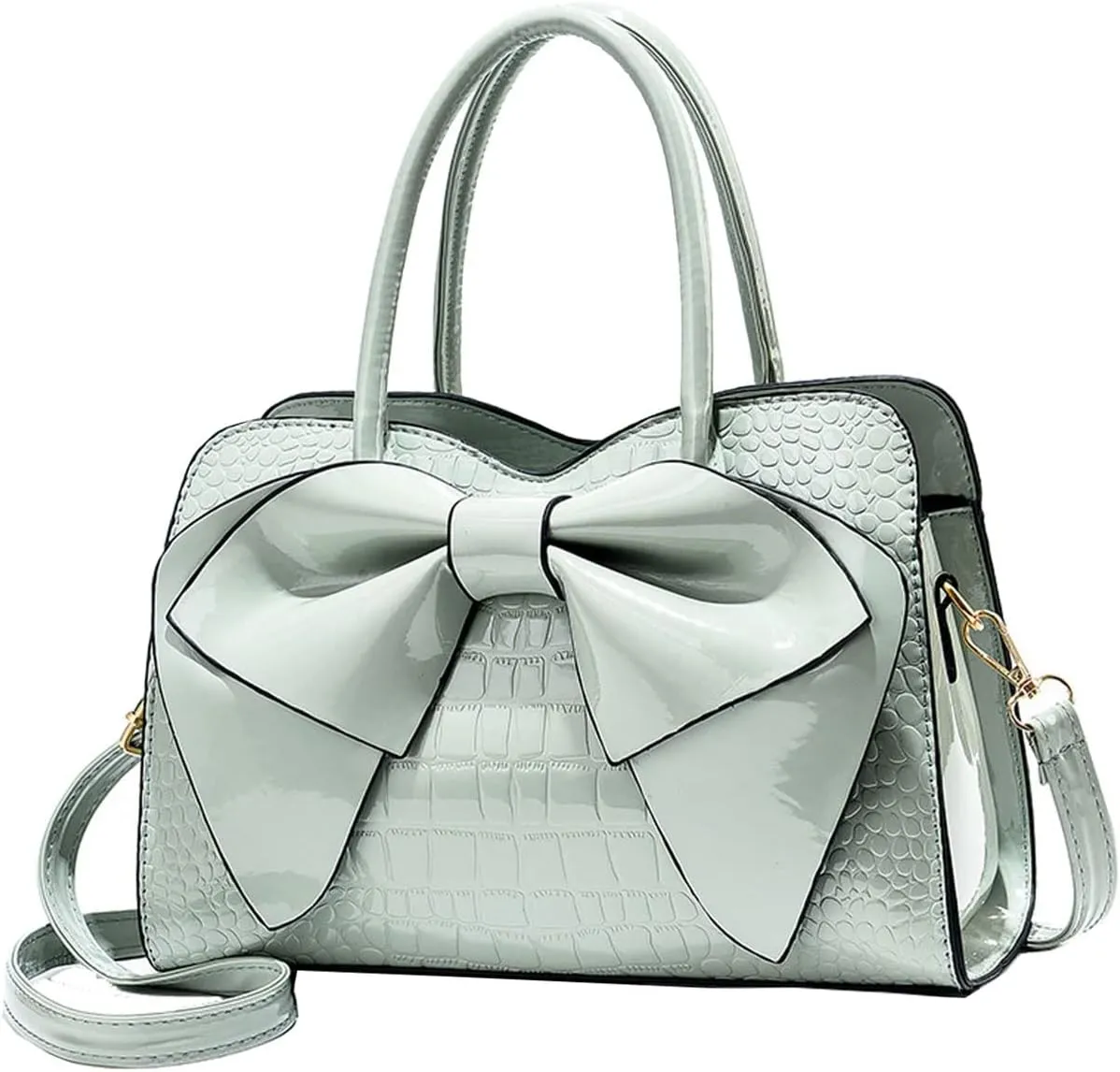 Shiny Women Handbag Patent Leather Bowknot Purse Charm Glossy Top-Handle Satchel Tote Fashion Shoulder Bag