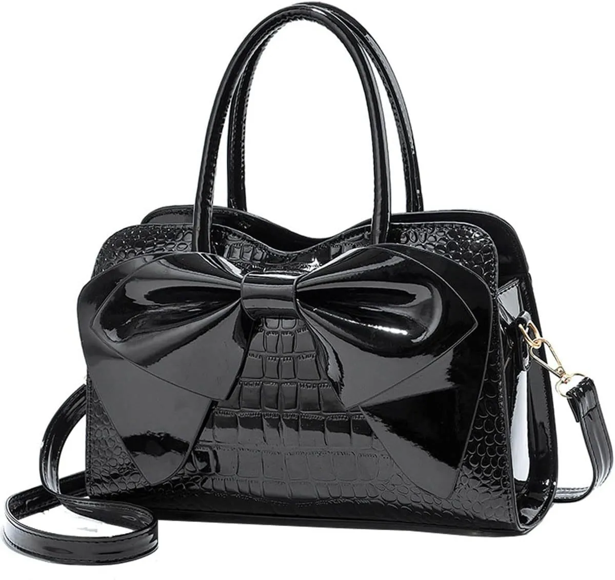 Shiny Women Handbag Patent Leather Bowknot Purse Charm Glossy Top-Handle Satchel Tote Fashion Shoulder Bag