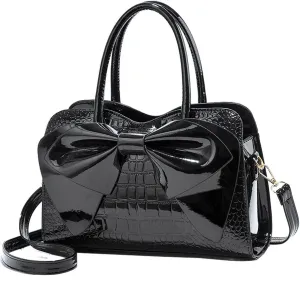 Shiny Women Handbag Patent Leather Bowknot Purse Charm Glossy Top-Handle Satchel Tote Fashion Shoulder Bag