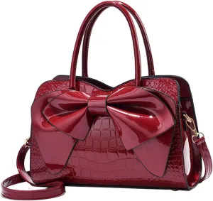 Shiny Women Handbag Patent Leather Bowknot Purse Charm Glossy Top-Handle Satchel Tote Fashion Shoulder Bag