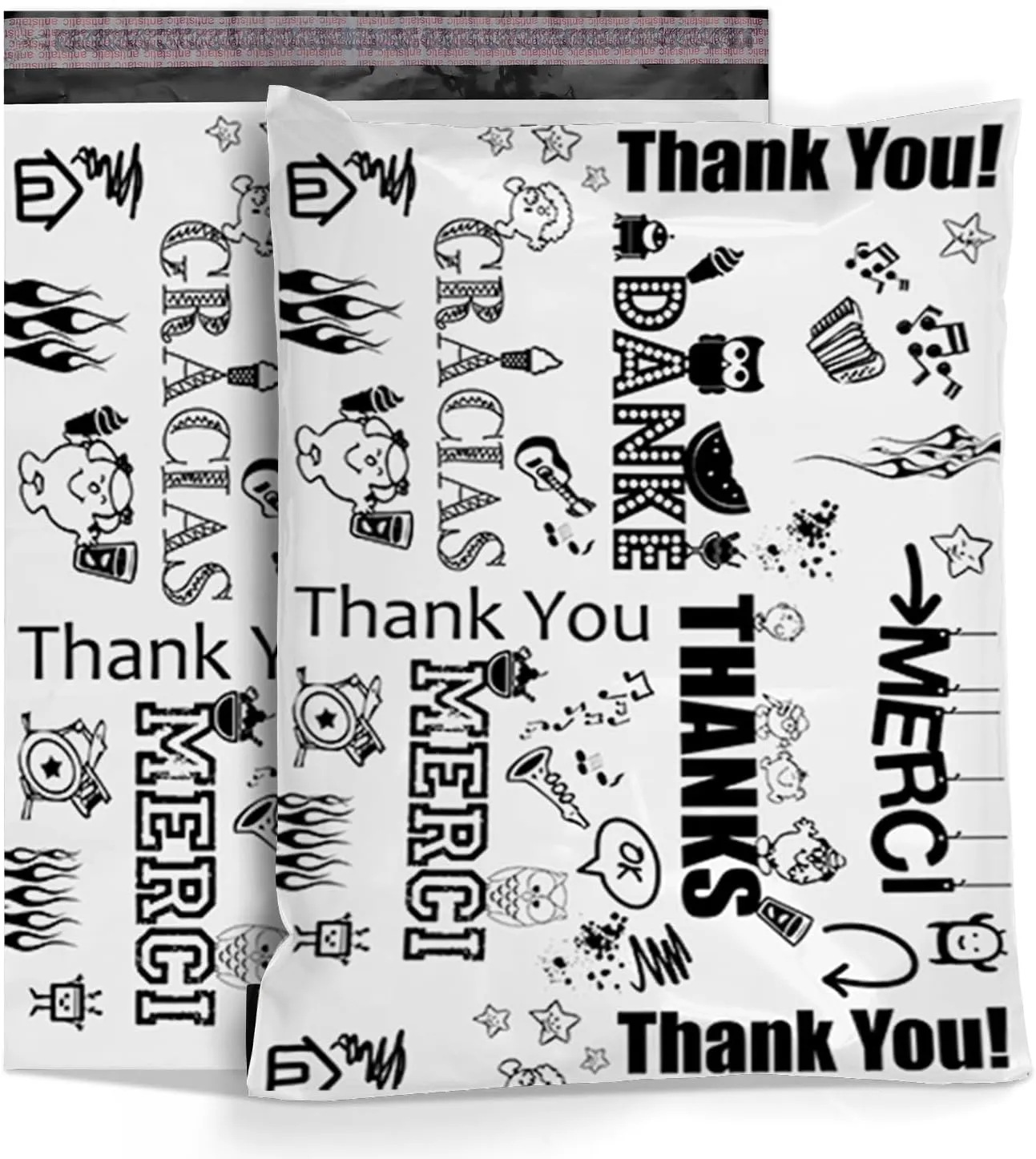 Shop4Mailers 10 x 13 Glossy Decorative Thank You Plastic Poly Mailer Bags Waterproof Shipping Mailing Envelope 2 Mil – Permanent Adhesive Seal (100 Pack, Multi-Language)