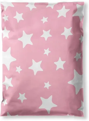Shop4Mailers 10 x 13 Glossy Light Pink and White Stars Decorative Plastic Poly Mailer Bags Waterproof Shipping Mailing Envelope 2 Mil – Permanent Adhesive Seal (300 Pack, L. Pink)