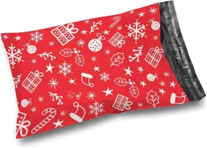 Shop4Mailers 10 x 13 Red Christmas Gift Cluster Ornaments Santa Hat Winter Holiday Poly Mailer Bags Waterproof Shipping Mailing Envelopes 2 Mil – Permanent Adhesive Seal (100 Pack, Xmas Gift)