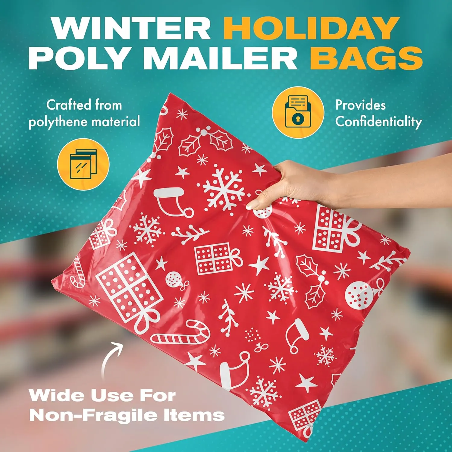 Shop4Mailers 10 x 13 Red Christmas Gift Cluster Ornaments Santa Hat Winter Holiday Poly Mailer Bags Waterproof Shipping Mailing Envelopes 2 Mil – Permanent Adhesive Seal (100 Pack, Xmas Gift)