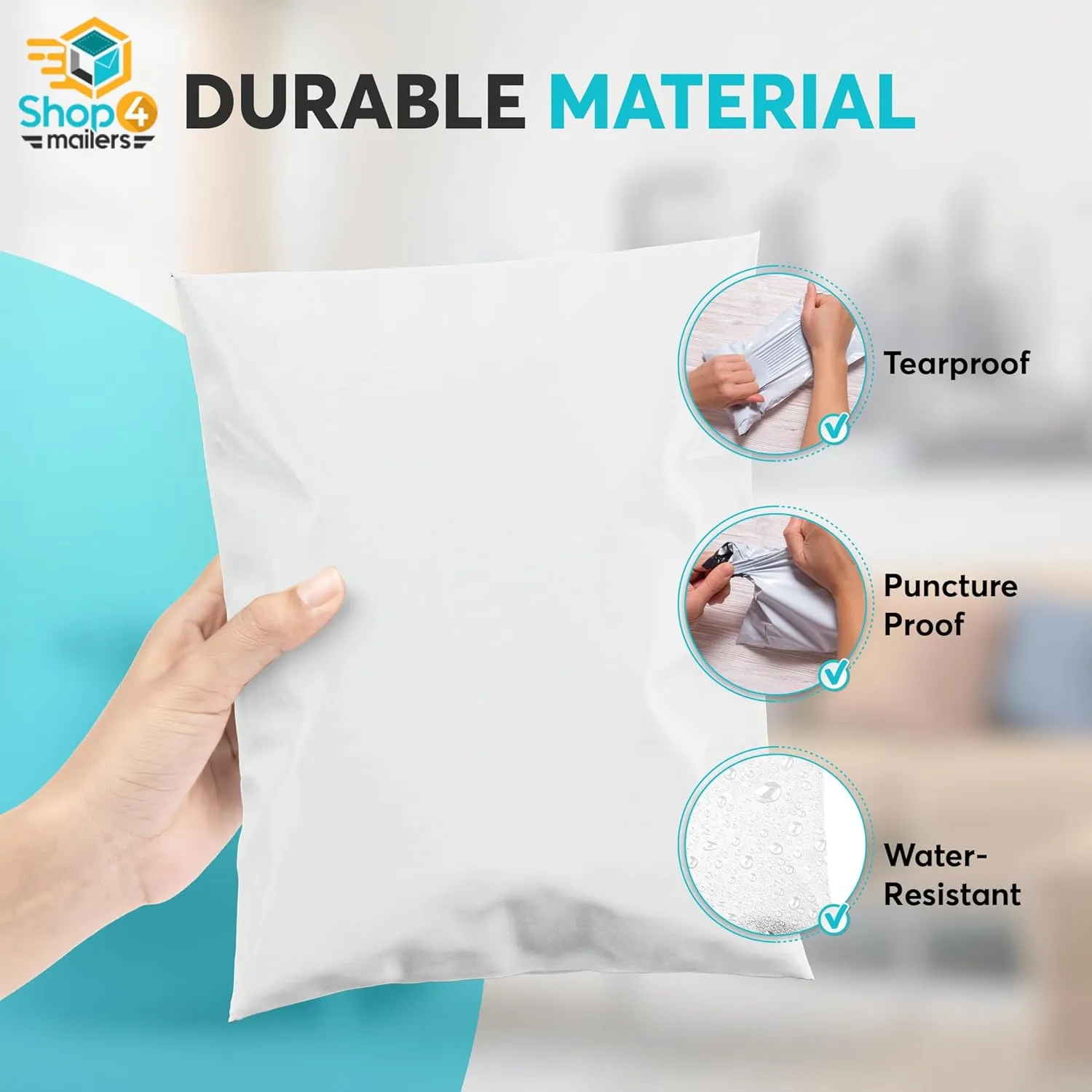 Shop4Mailers Glossy White Plastic Self Seal Poly Mailer Flat Bags Waterproof Shipping Envelope 2.1 Mil for Apparel, Clothes, Shirts, Books – Permanent Adhesive Seal 200 Pack (12x15.5)