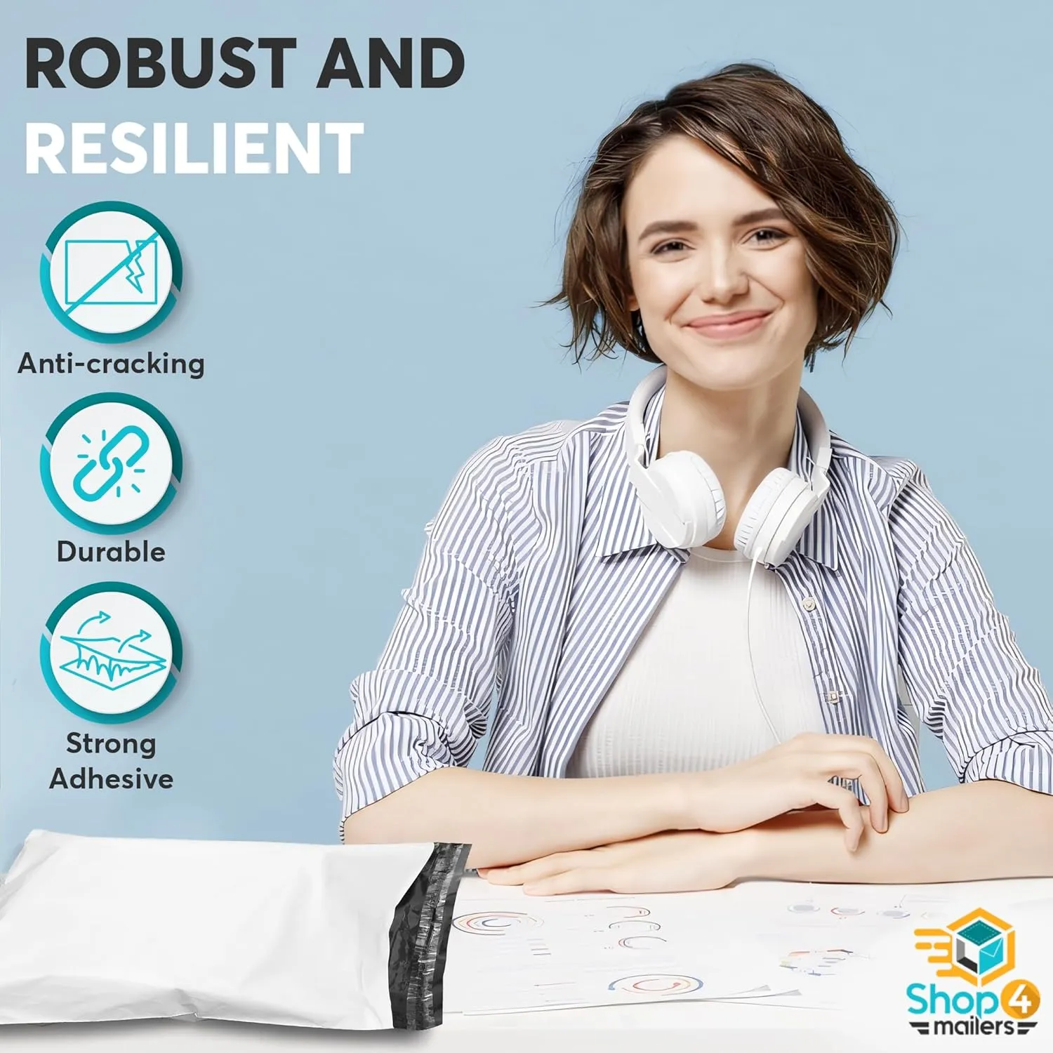 Shop4Mailers Glossy White Plastic Self Seal Poly Mailer Flat Bags Waterproof Shipping Envelope 2.1 Mil for Apparel, Clothes, Shirts, Books – Permanent Adhesive Seal 200 Pack (12x15.5)