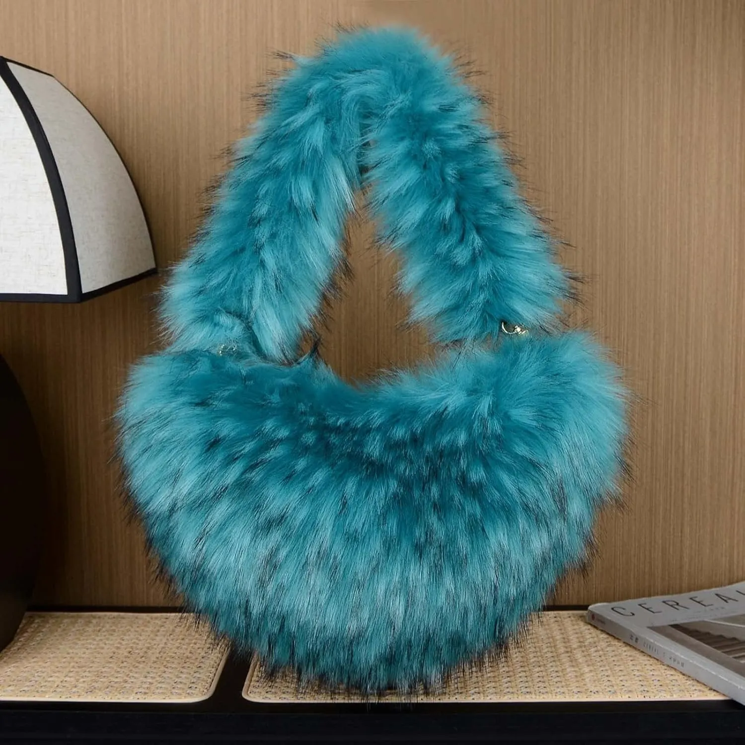 Shoulder Bag for Women Pure Color Plush Messenger Bag Female Small Semicircle Handbag