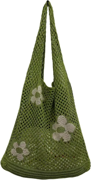 Shoulder Bag for Women Women's Japanese And Korean Tote Bag Flower Knitted Mesh Hollow Shoulder