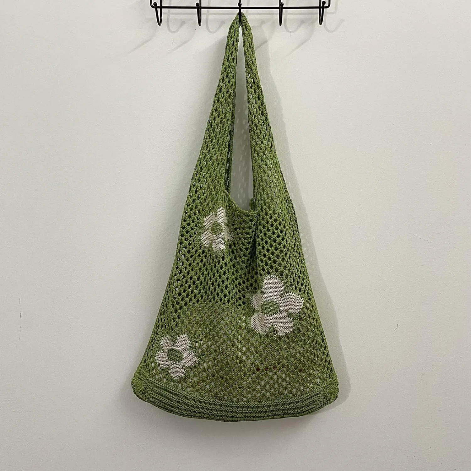 Shoulder Bag for Women Women's Japanese And Korean Tote Bag Flower Knitted Mesh Hollow Shoulder