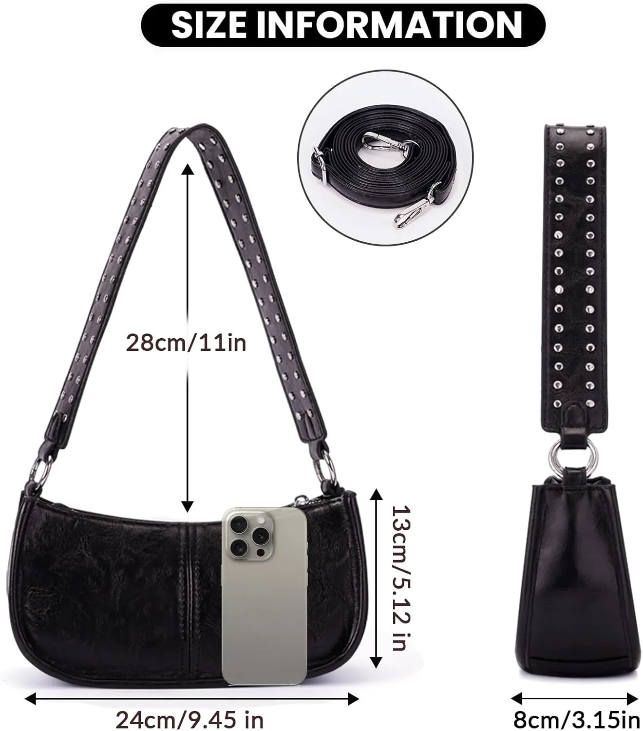 Shoulder Bags for Women Y2k Purse and Handbags Retro Studded Crossbody Bag Small Shoulder Purse Leather Hobo Handbag