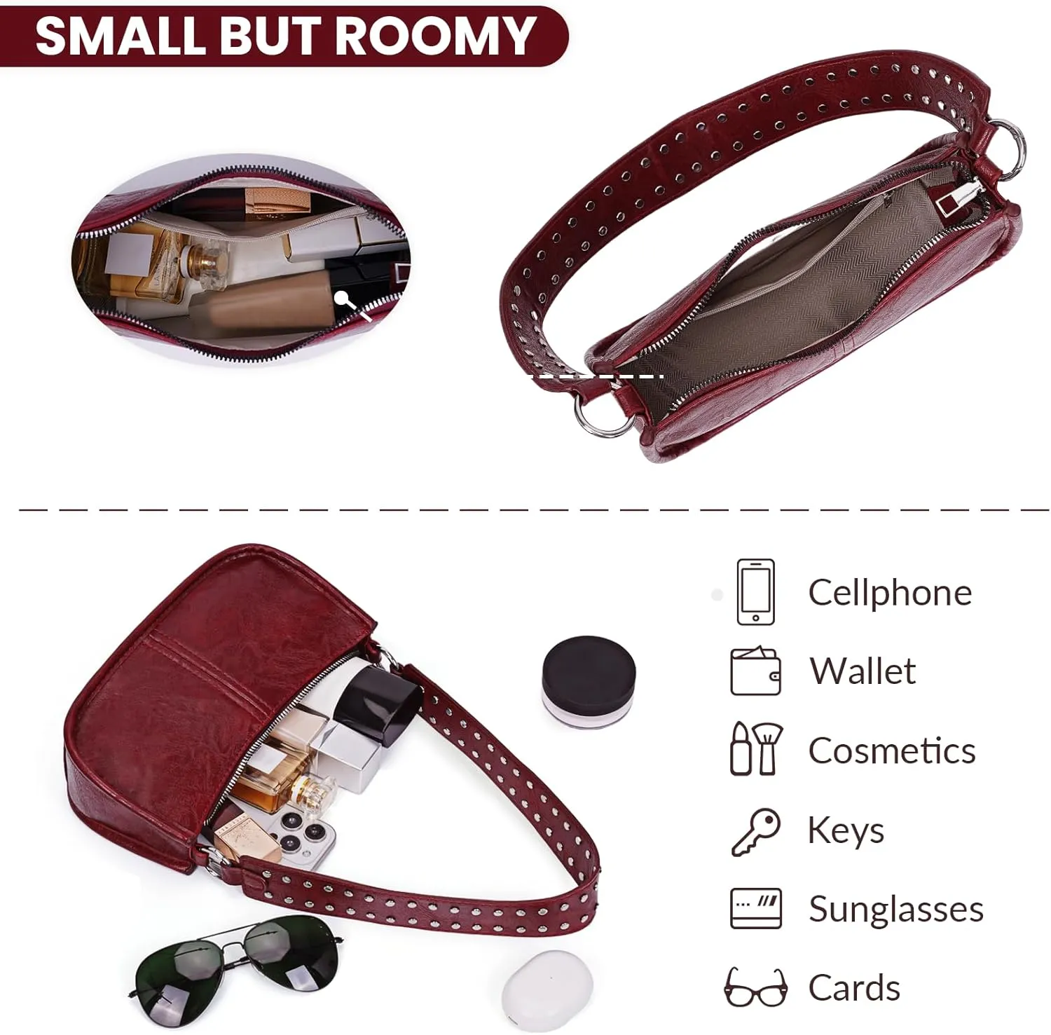 Shoulder Bags for Women Y2k Purse and Handbags Retro Studded Crossbody Bag Small Shoulder Purse Leather Hobo Handbag
