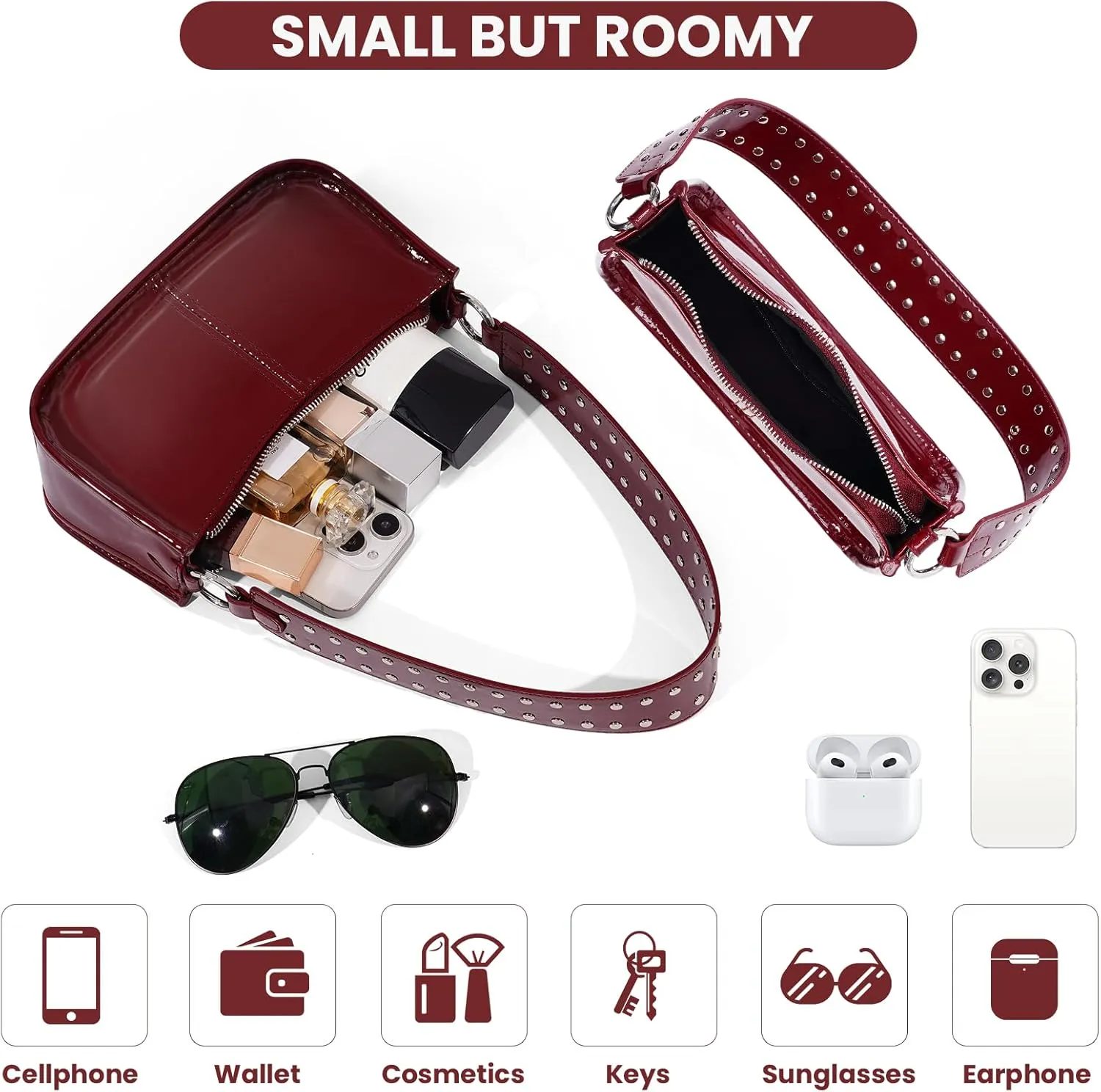 Shoulder Bags for Women Y2k Purse and Handbags Retro Studded Crossbody Bag Small Shoulder Purse Leather Hobo Handbag
