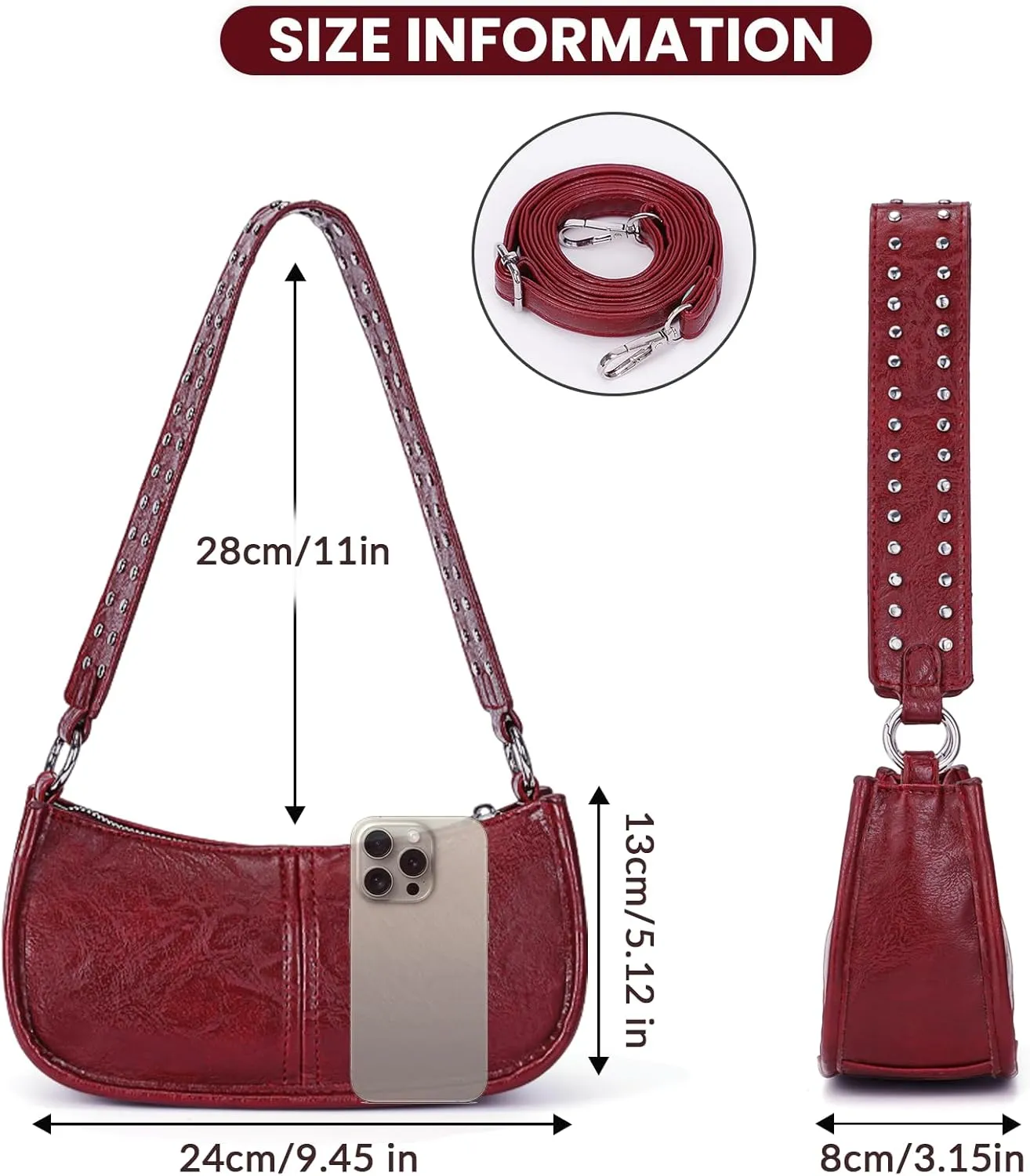 Shoulder Bags for Women Y2k Purse and Handbags Retro Studded Crossbody Bag Small Shoulder Purse Leather Hobo Handbag