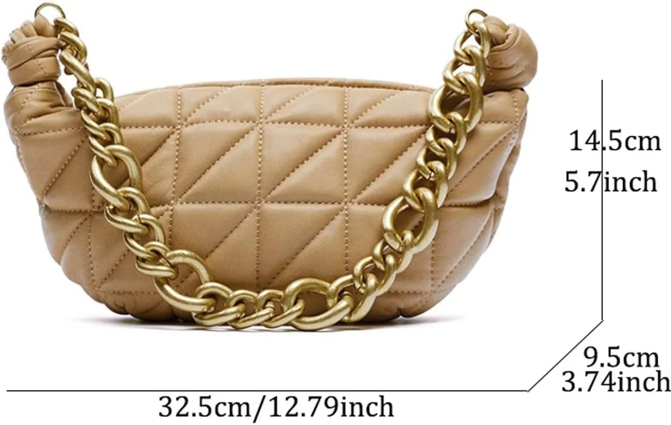 Shoulder Bags Lingge Underarm Bag, Wild Retro Thick Chain Bag, Candy Color Embroidered Thread Handbag, Simple Female Bag(Khaki)