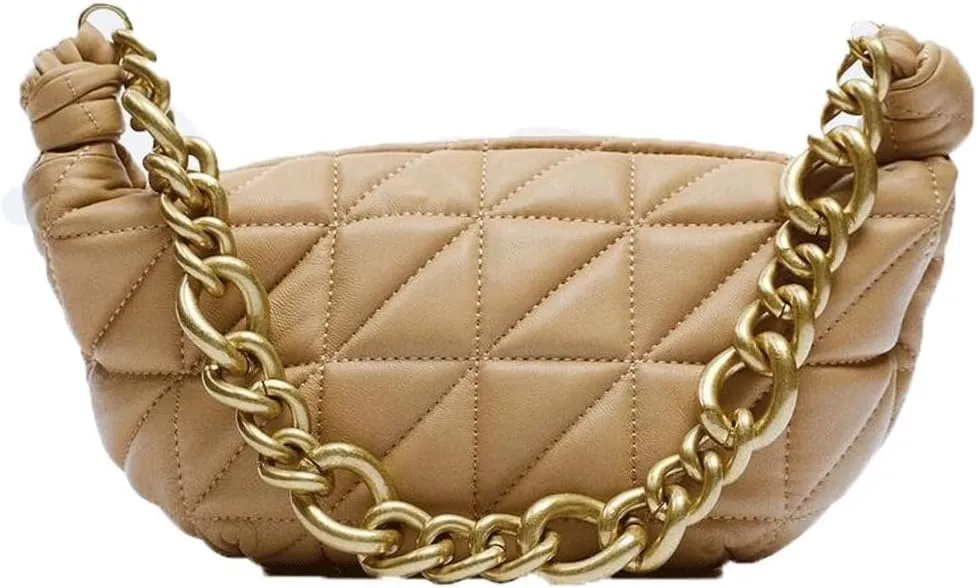 Shoulder Bags Lingge Underarm Bag, Wild Retro Thick Chain Bag, Candy Color Embroidered Thread Handbag, Simple Female Bag(Khaki)