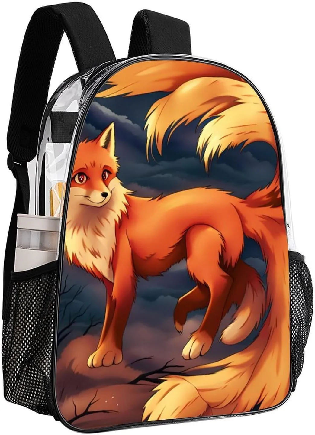 Shoulder Book Bags Anti-Theft Multipurpose Big Capacity Bookbag - Anime Fox Art Travel Hiking Backpack Transparent Bag