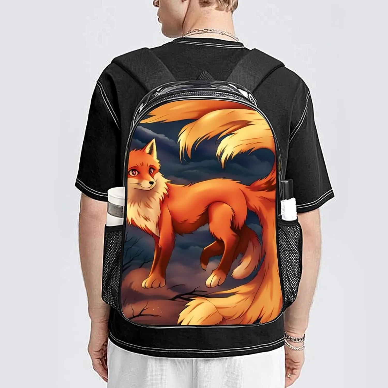 Shoulder Book Bags Anti-Theft Multipurpose Big Capacity Bookbag - Anime Fox Art Travel Hiking Backpack Transparent Bag
