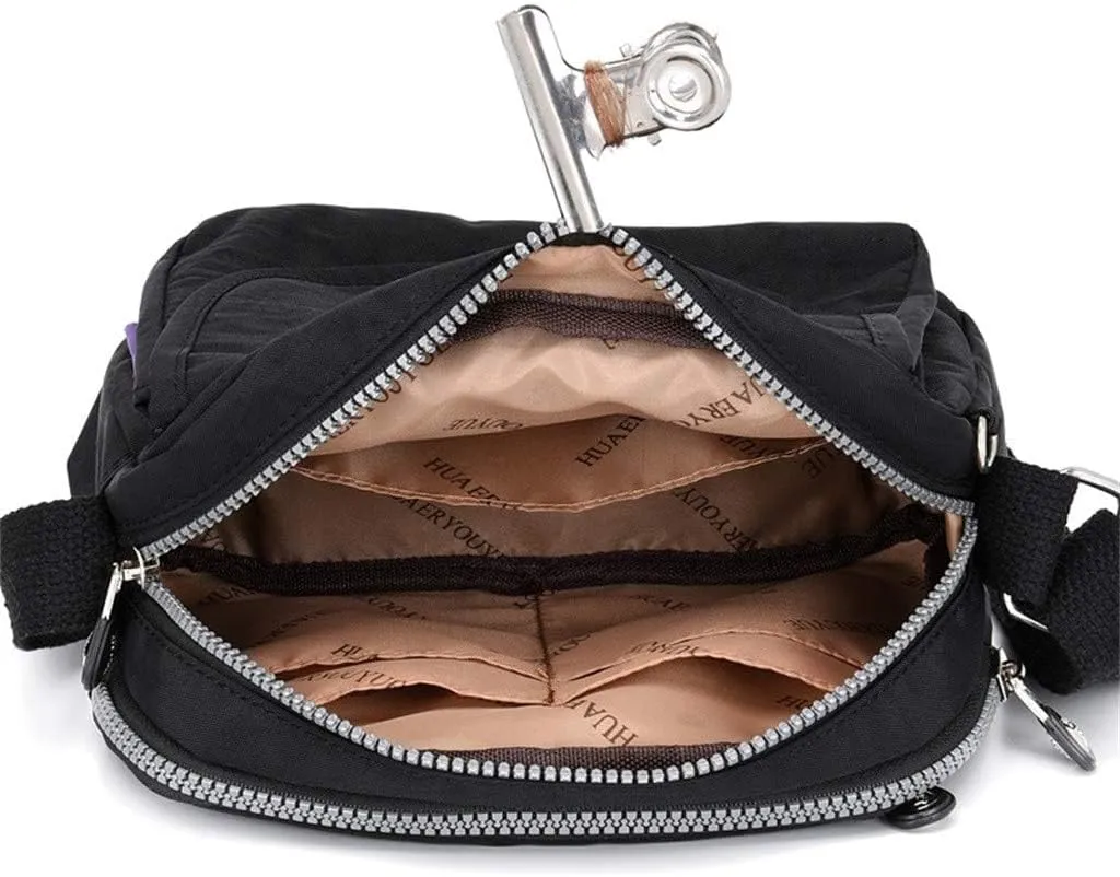 Shoulder Handbag Shopping Nylon Daily Women Bag Elegant Messenger Bags Mens Messenger Bags Leather (Black, One Size)