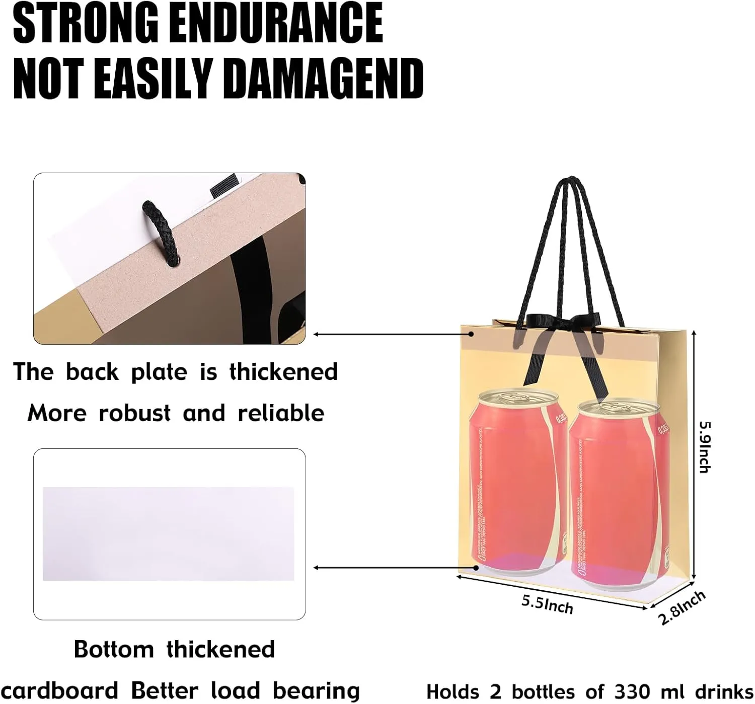 SHYRABBIT Gold Gift Paper Bag 5.5x2.8x5.9inch, Small Shopping Bow Bag 10pack (Gold)