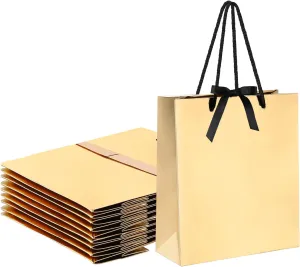 SHYRABBIT Gold Gift Paper Bag 5.5x2.8x5.9inch, Small Shopping Bow Bag 10pack (Gold)
