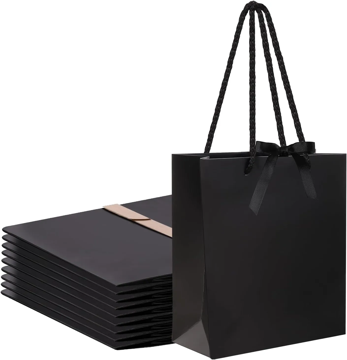 SHYRABBIT Medium Black Gift Paper Bag 7.9x3.1x9.1inch,Medium Shopping Bag,Bow Paper Bag 10pack (Black, Medium)