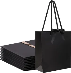 SHYRABBIT Medium Black Gift Paper Bag 7.9x3.1x9.1inch,Medium Shopping Bag,Bow Paper Bag 10pack (Black, Medium)