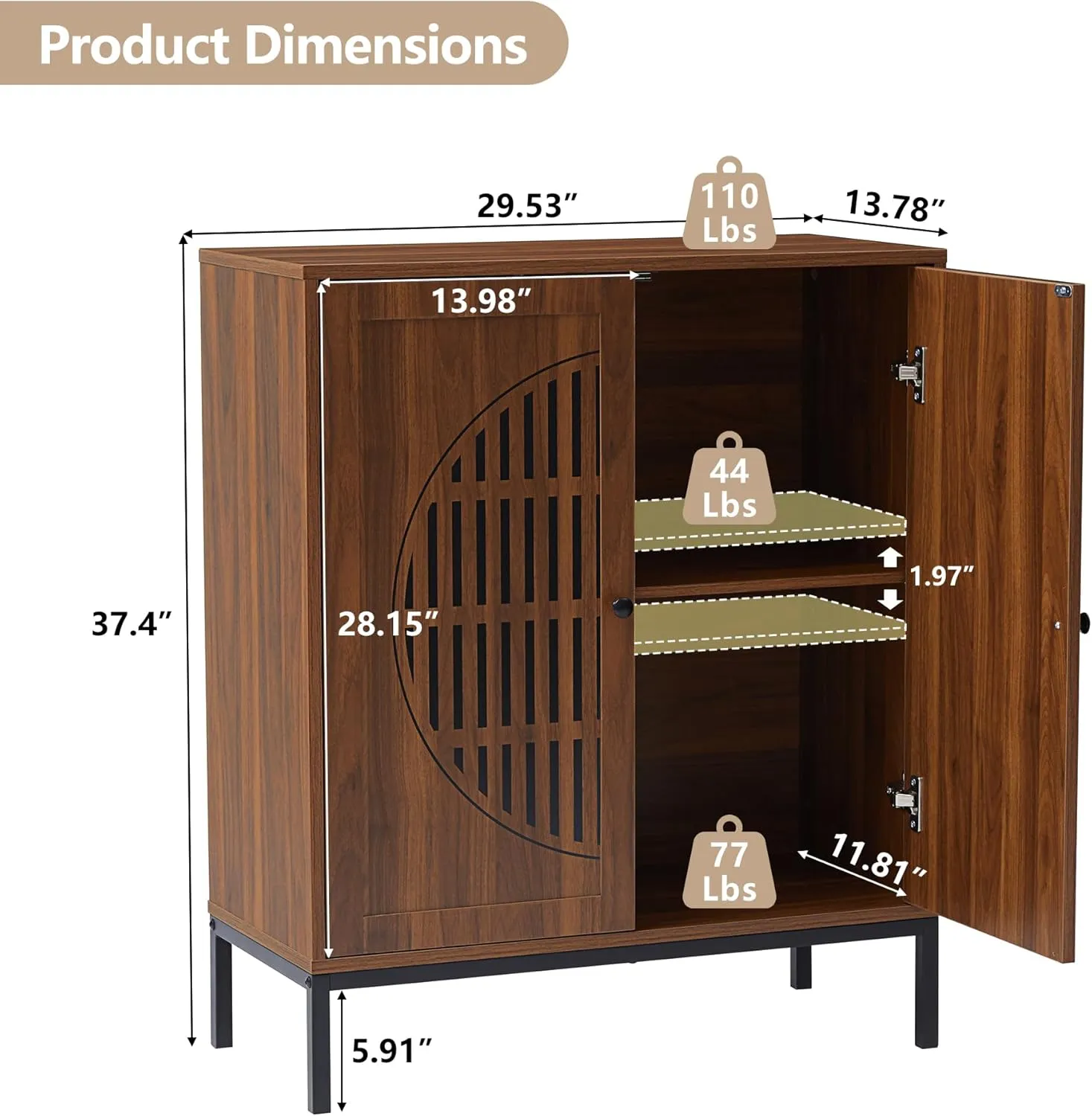 Sideboard Buffet Cabinet with Storage, Accent Storage Cabinet with 2 Doors, Farmhouse Wood Cabinets Credenza Console Table with Adjustable Shelves for Living Room Dining Room Kitchen Entry,Walnut