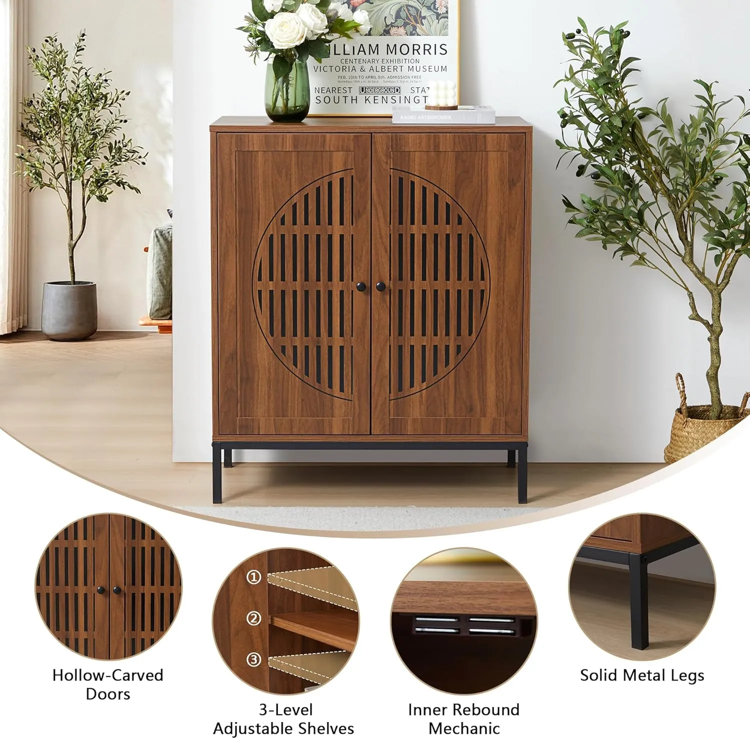 Sideboard Buffet Cabinet with Storage, Accent Storage Cabinet with 2 Doors, Farmhouse Wood Cabinets Credenza Console Table with Adjustable Shelves for Living Room Dining Room Kitchen Entry,Walnut