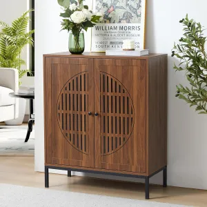 Sideboard Buffet Cabinet with Storage, Accent Storage Cabinet with 2 Doors, Farmhouse Wood Cabinets Credenza Console Table with Adjustable Shelves for Living Room Dining Room Kitchen Entry,Walnut