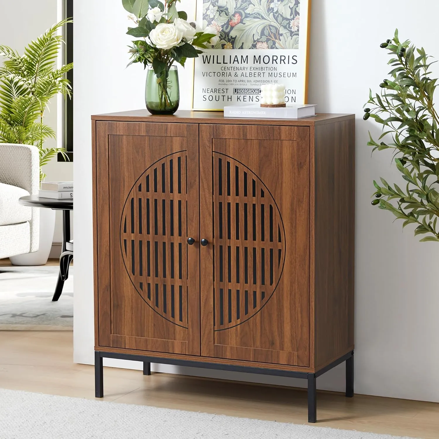 Sideboard Buffet Cabinet with Storage, Accent Storage Cabinet with 2 Doors, Farmhouse Wood Cabinets Credenza Console Table with Adjustable Shelves for Living Room Dining Room Kitchen Entry,Walnut