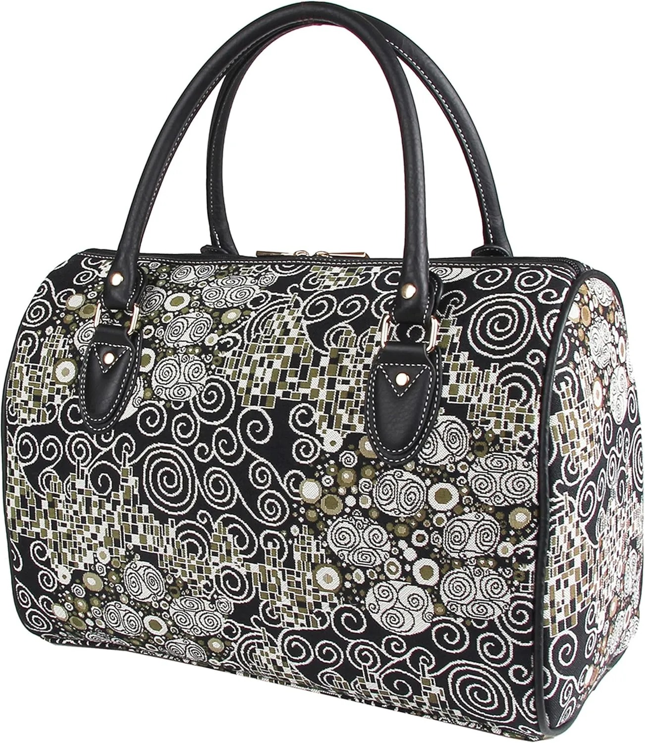 Signare Tapestry Duffle Bag Overnight Bags Weekend Bag for Women with Black & White Gustav Klimt Travel Design (TRAV-KISS)