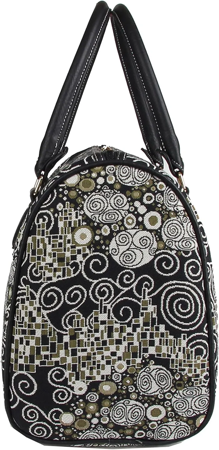 Signare Tapestry Duffle Bag Overnight Bags Weekend Bag for Women with Black & White Gustav Klimt Travel Design (TRAV-KISS)