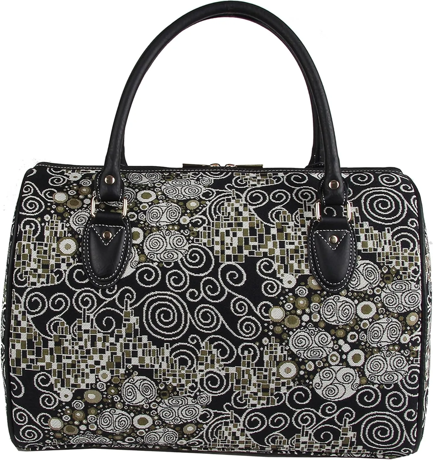 Signare Tapestry Duffle Bag Overnight Bags Weekend Bag for Women with Black & White Gustav Klimt Travel Design (TRAV-KISS)