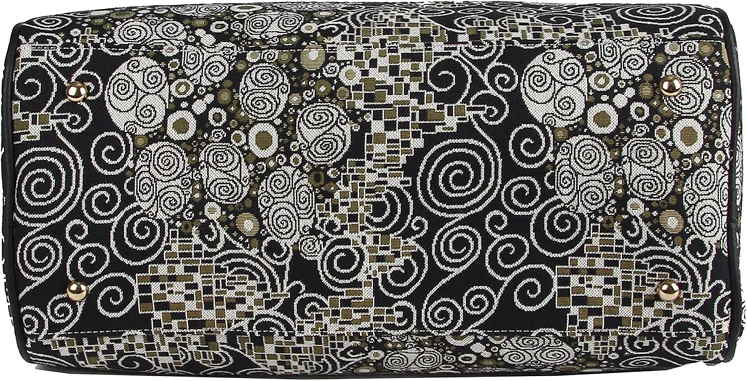 Signare Tapestry Duffle Bag Overnight Bags Weekend Bag for Women with Black & White Gustav Klimt Travel Design (TRAV-KISS)