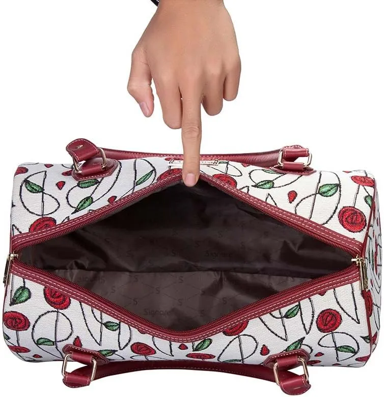 Signare Tapestry Duffle Bag Overnight Bags Weekend Bag for Women with Charles Rennie Mackintosh Simple Rose and Nouveau (TRAV-RMSP)